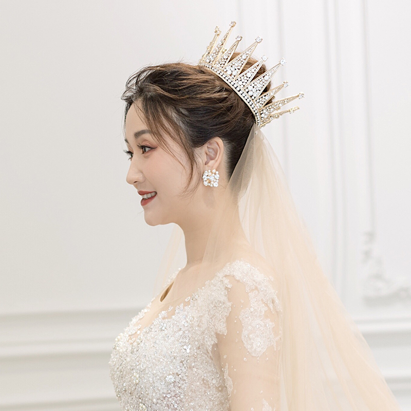 韩式新娘结婚头饰水钻圆皇冠发饰大气女王冠婚纱礼服配饰 8#皇冠