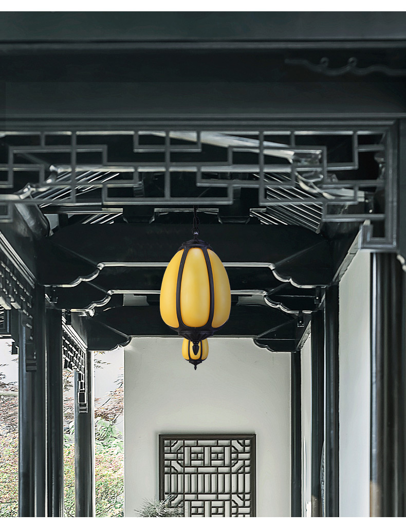 庭院过道走廊室外单头圆形新中式凉亭吊灯南瓜吊灯小号接电款led光源