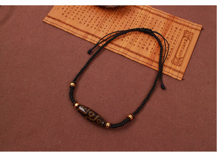 西藏玛瑙九眼天珠 简约挂脖锁骨链 手工编织横穿款项链饰品男女吊坠