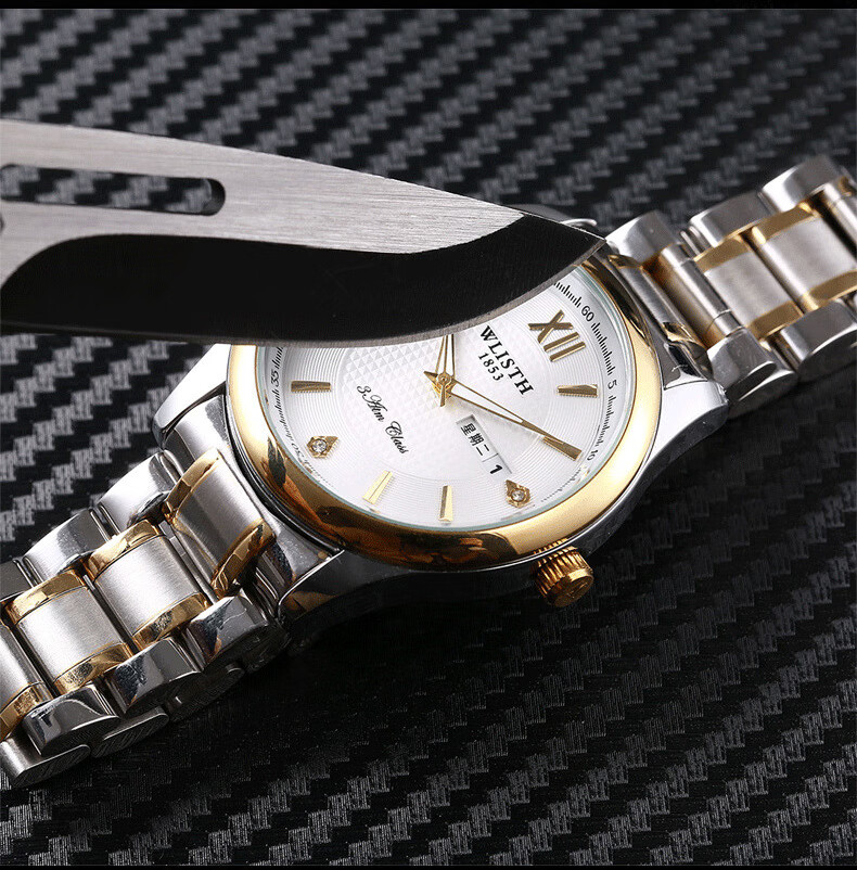 沃力仕(wlisth)2022男士日历防水手表情侣机械钢带石英表男表 商务