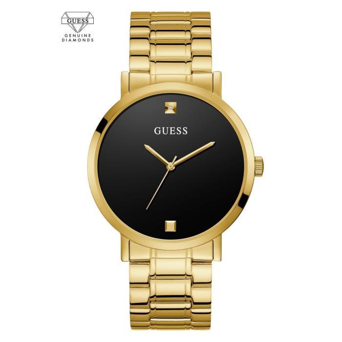 盖尔斯guess男士手表石英腕表圆形黑色表盘44mm三指针防水30m不锈钢