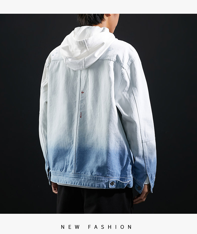 seemax精品 渐变色牛仔外套男春秋季2020新款潮流百搭夹克男帅气ins