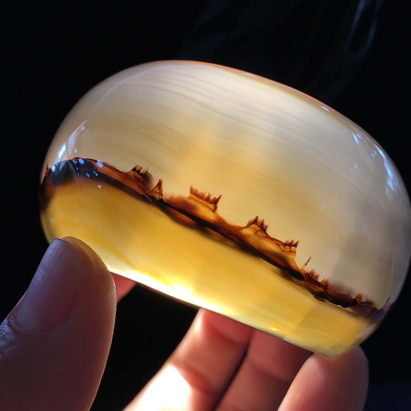 轩野精品收藏级天然巴西老料风景玛瑙手镯女款象形玉髓景镯53mm图片色