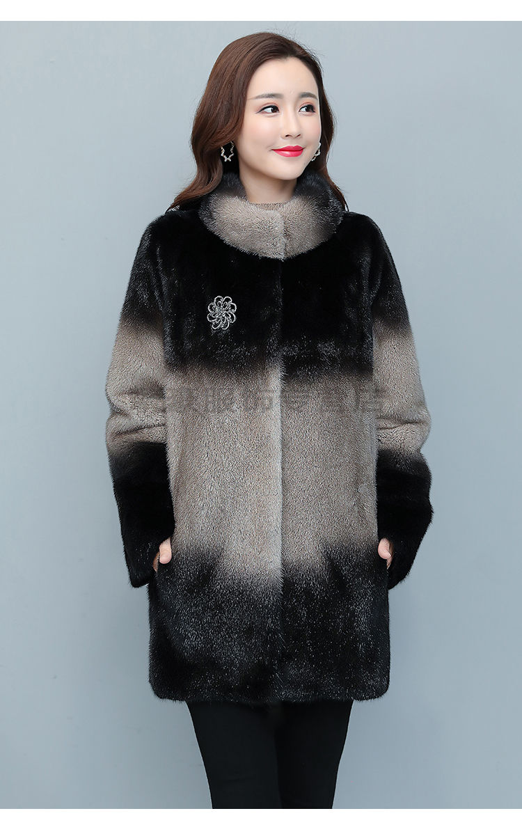 高端轻奢皮草女士貂毛外套中老年妈妈加厚仿皮大衣女整貂中长款 灰色