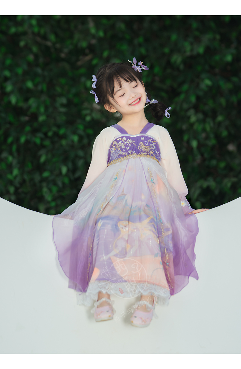 西子问汉服女童春襦裙唐装儿童古装中式仙古风礼服新款乐佩紫白丝绸