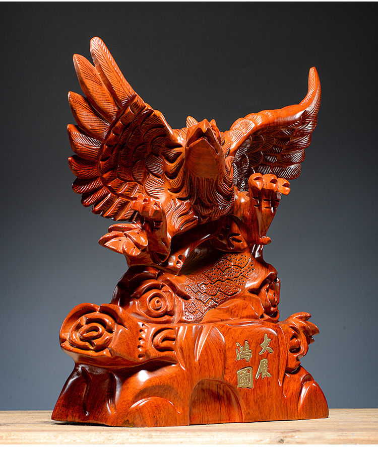 唐砖黄花梨木雕老鹰摆件根雕大展宏图实木雕刻动物办公家居红木工艺品