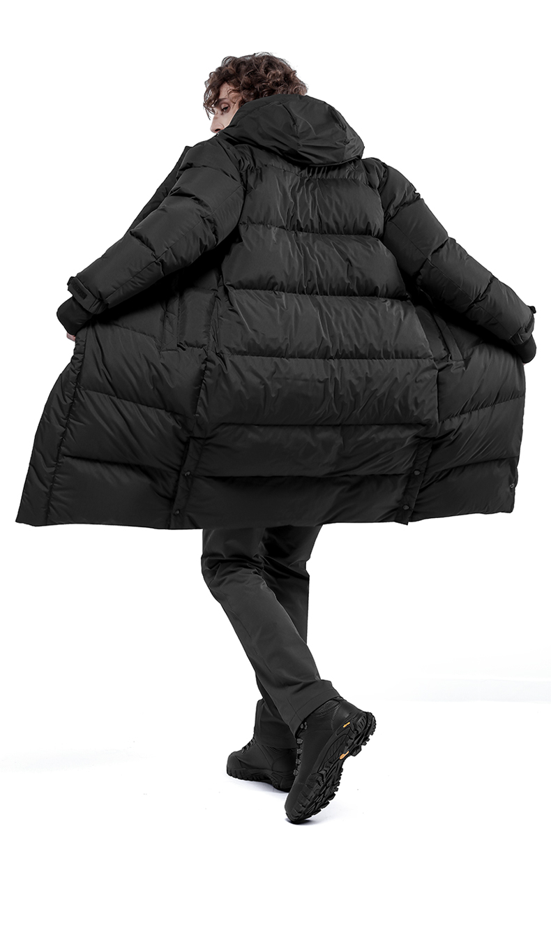 onepolar极地长款羽绒服男冬季户外防风保暖外套加厚天鹅绒防寒服黑色