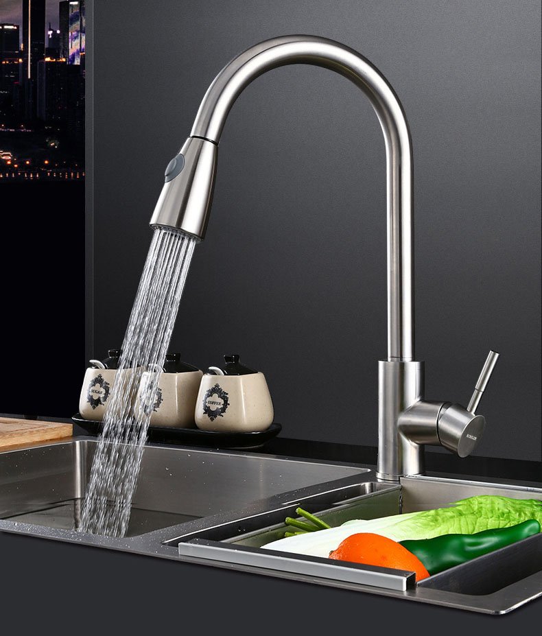 科勒厨房冷热水龙头家用旋转抽拉式洗菜盆洗碗池水槽全铜伸缩龙头