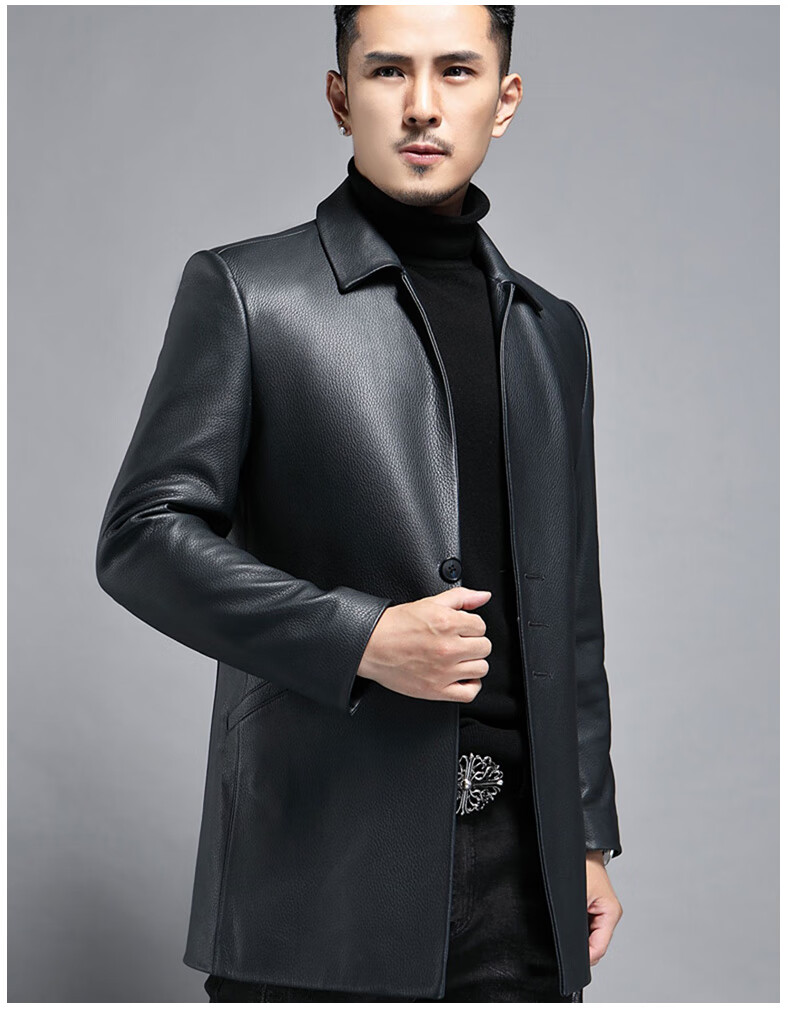 凯撒品牌进口新西兰原生态鹿皮男士真皮皮衣中长款风衣中青年外套商务