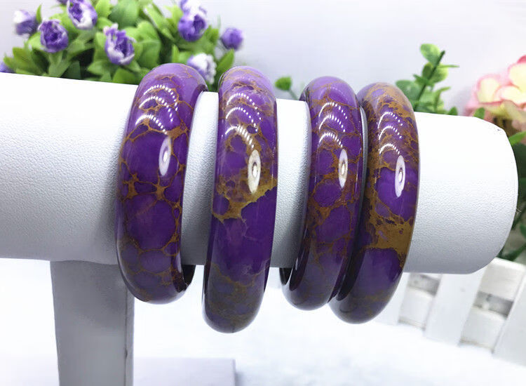 情冰 天然紫云母手镯 特别带金线 紫云母手环紫色 圈口55-56【图片