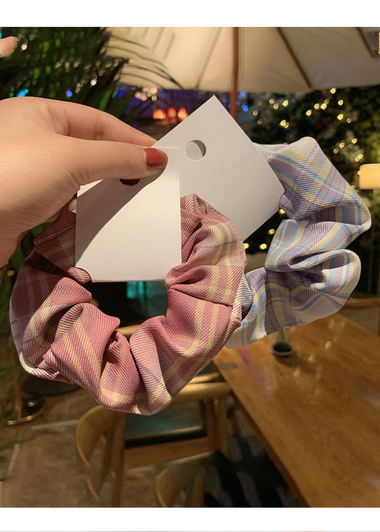 jk制服面料大肠发圈bm复古格子头绳女学生韩版丸子头百搭头饰肥肠芭