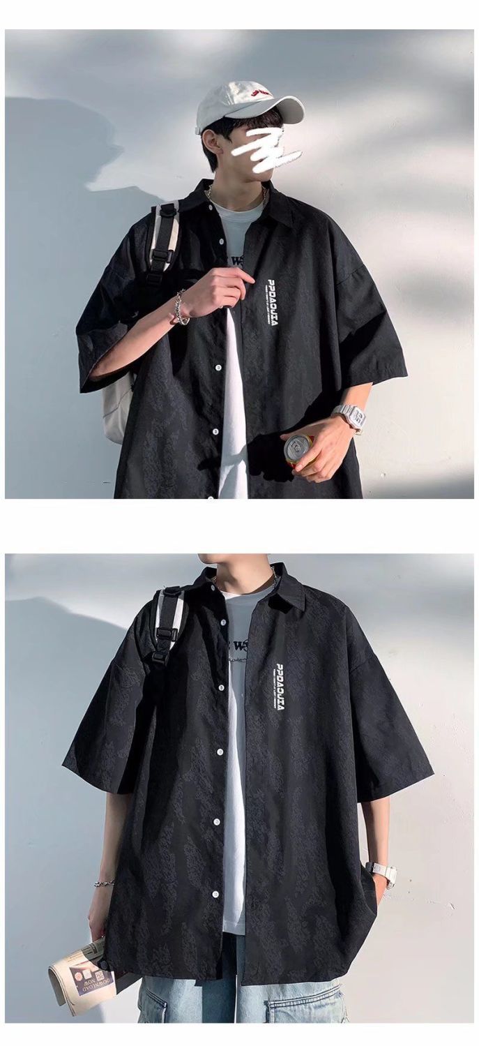 常春藤学院风男装夏季英伦雅痞欧美ins套装痞帅衬衫男短袖夏季韩版薄