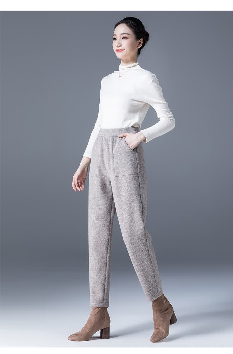 你牛我裤奶奶裤女秋冬外穿毛呢裤女士裤子2020新款潮流哈伦萝卜裤xg20