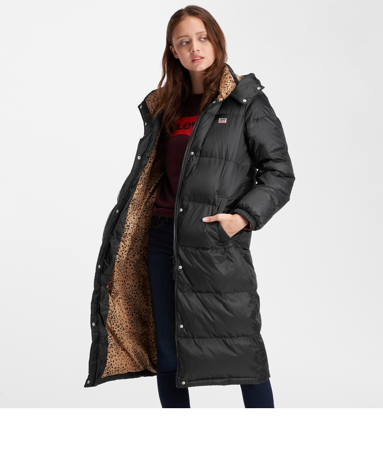 levis李维斯女士长款黑色连帽羽绒服 23965-0000 黑色 l