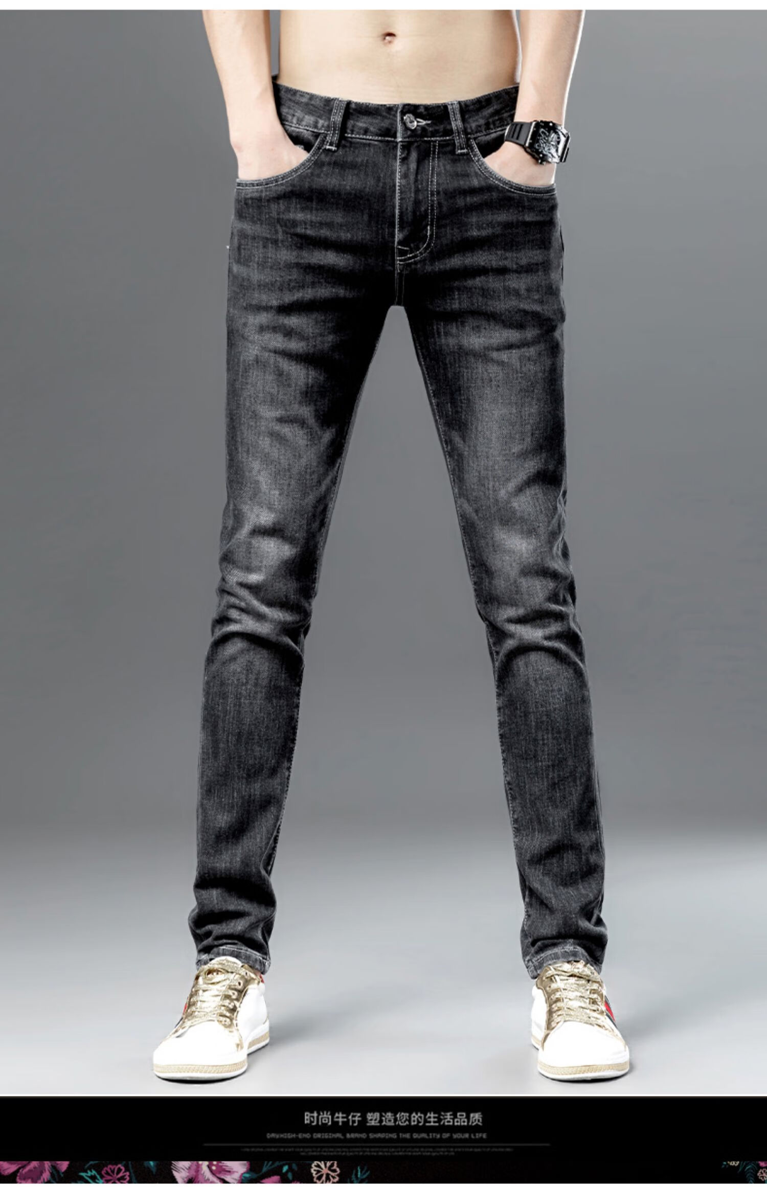 阿玛尼(armani)中青年男士修身显瘦薄款牛仔裤小脚潮牌长裤子男裤 k