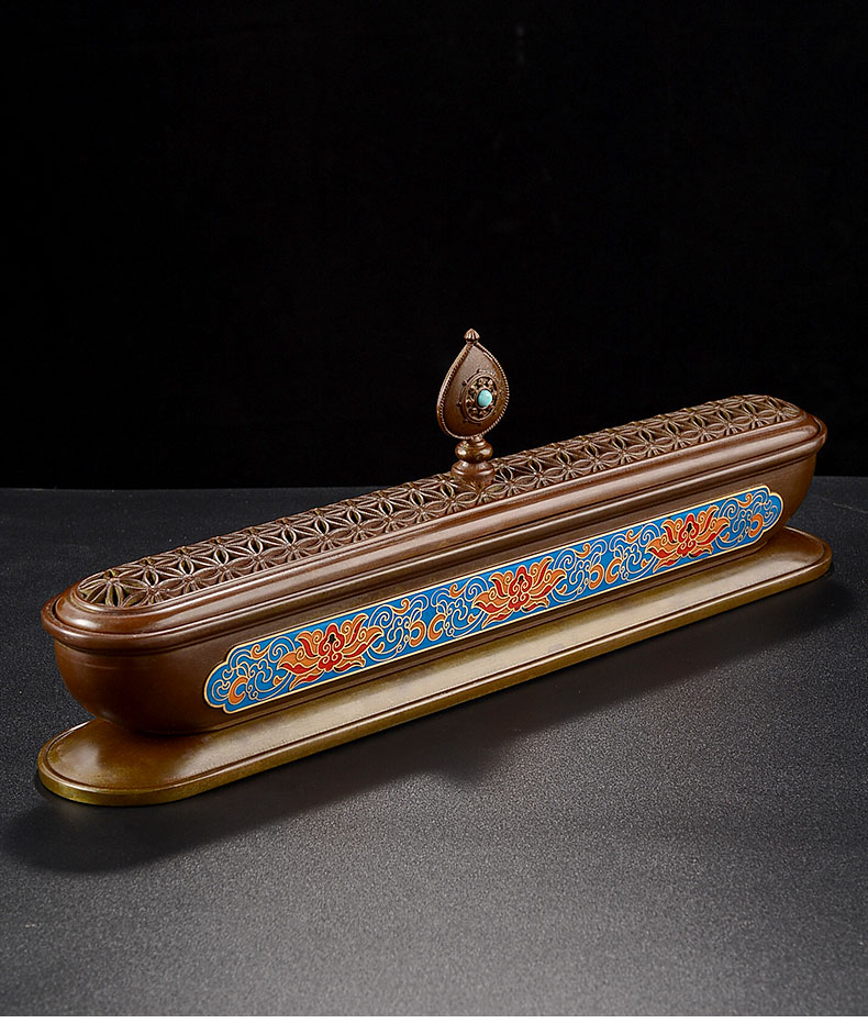 藏式卧香炉纯铜线卧香炉珐琅彩仿古禅意家居家用供佛慧宝茶道室内藏式