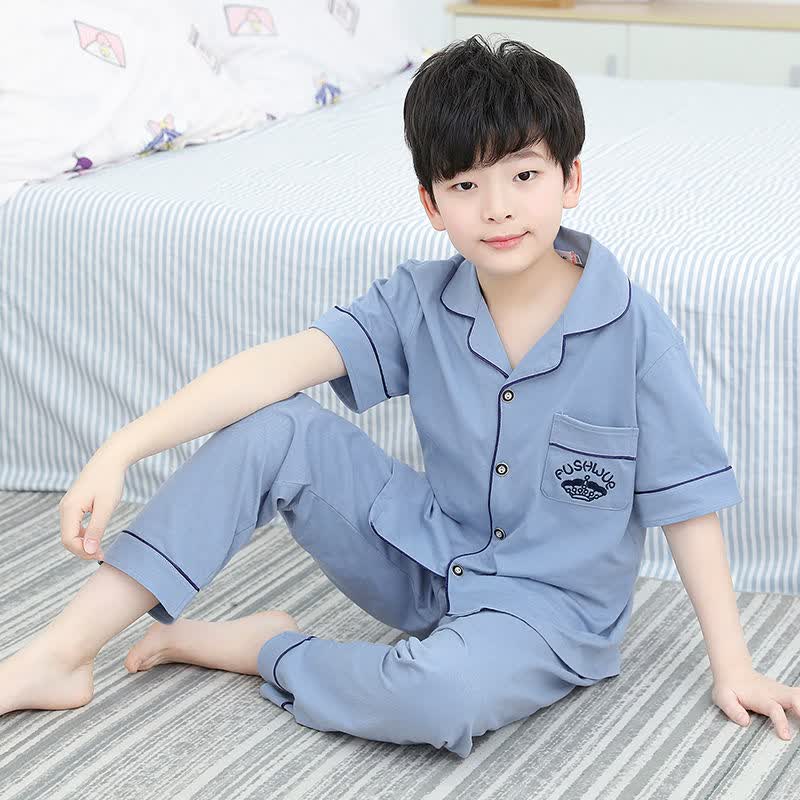 鸢归儿童睡衣男童短袖棉质夏季薄款5岁8岁16岁男孩中大童家居服夏天