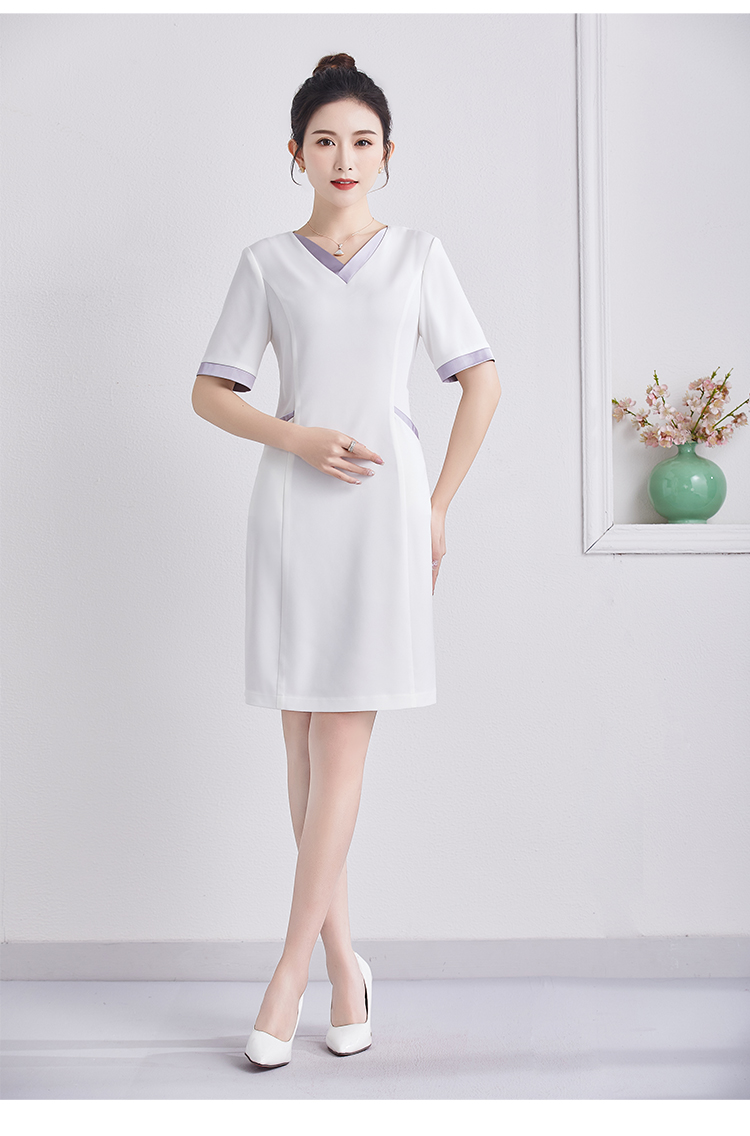 美容院工作服夏季女裙裤养生馆足疗技师美容师连衣裙工衣定制款白色s
