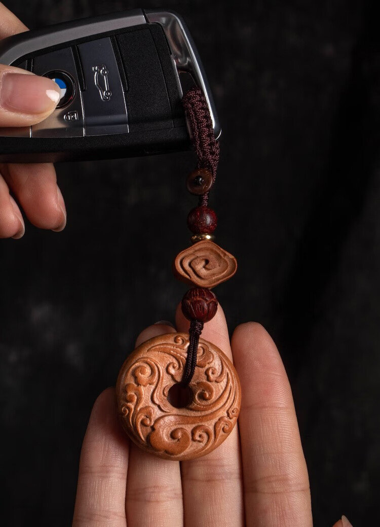 入古 桃木祥云平安扣汽车挂件男 平安好运钥匙扣女手工吊饰创意饰品