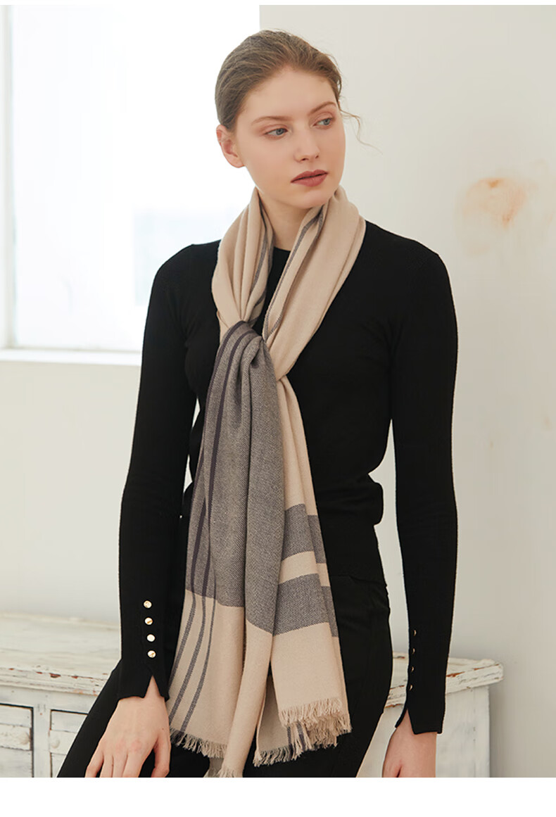 玛丽亚古琦marjakurki丝光羊毛围巾女冬款保暖女士红围巾披肩用礼盒装