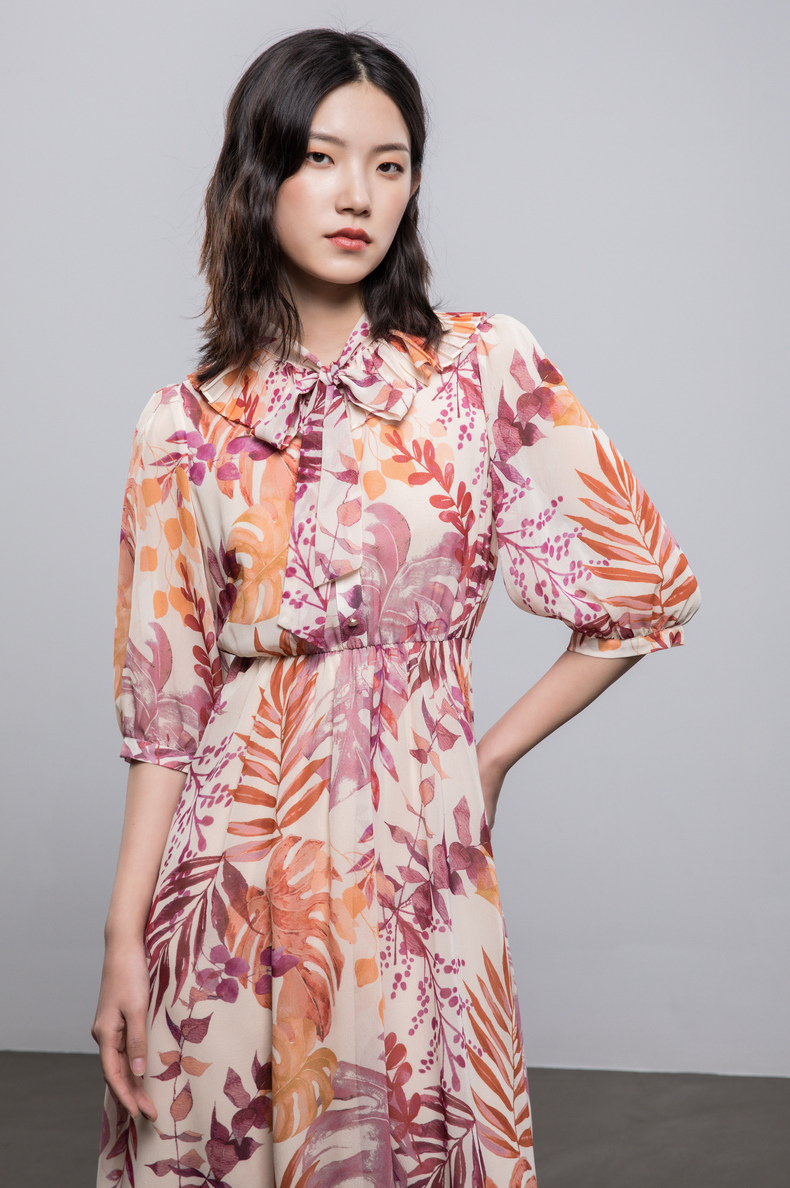 yifini易菲2022年夏季新款碎花连衣裙女气质宽松七分袖薄款2106y970