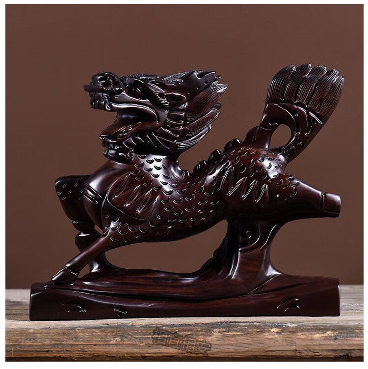 红木麒麟一对黑檀木大号木雕麒麟摆件实木客厅玄关店铺木质麒麟摆设