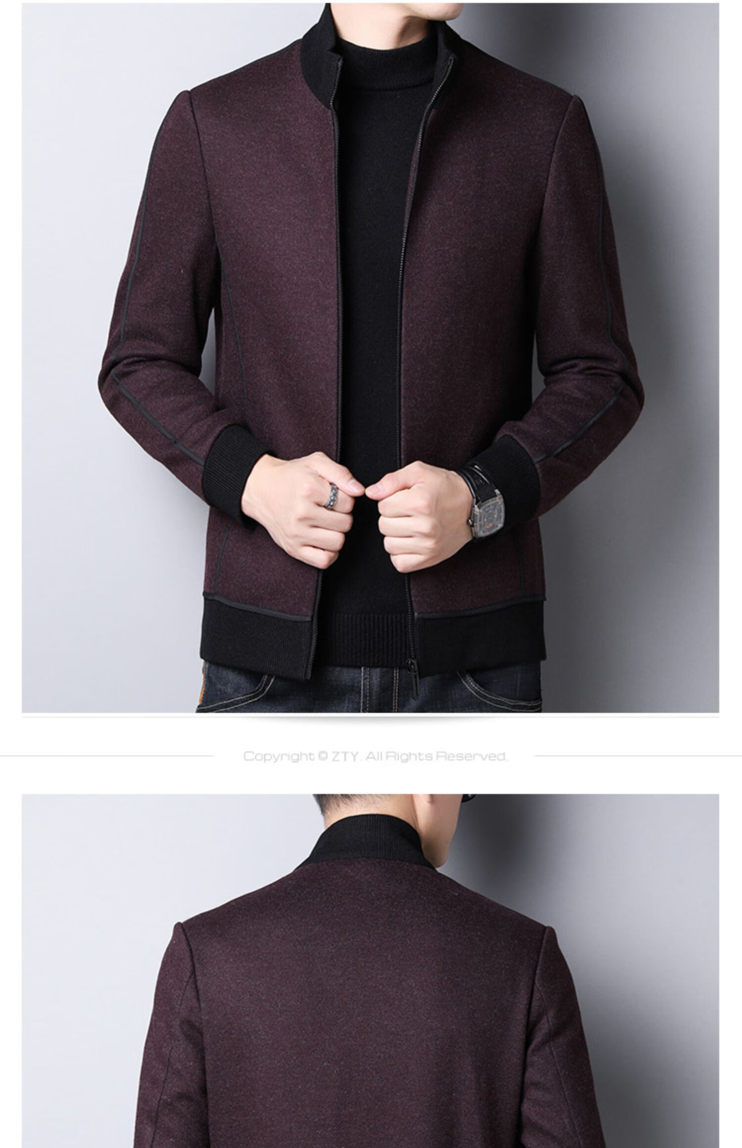 吉奥羊毛呢大衣男韩版立领加厚呢子干部夹克秋冬百搭短款男装帅气外套