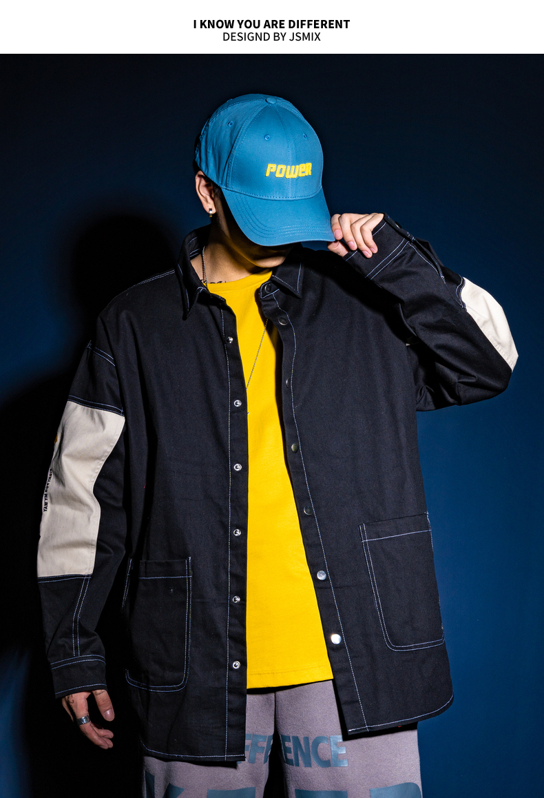 大码男装加肥加大宽松肥佬机能风外套男胖子潮流撞色绣花工装夹克