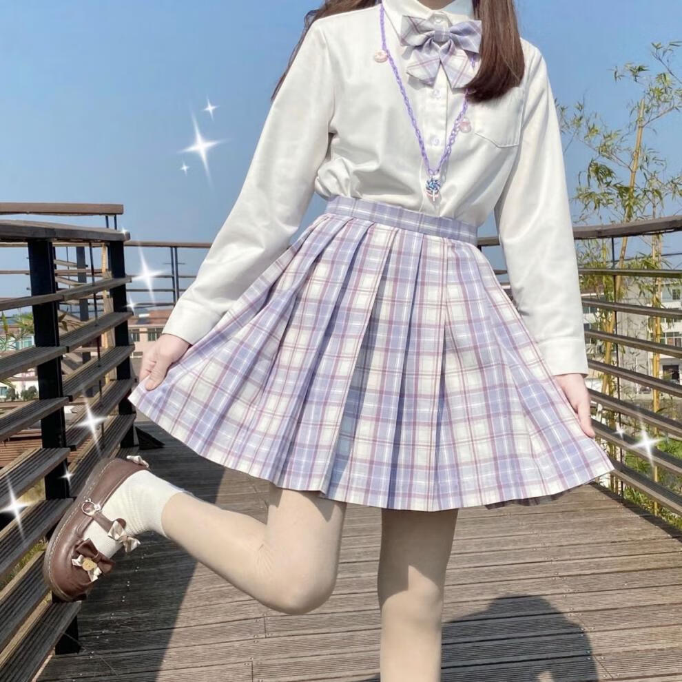 jk格裙无尾兔原创溟山2020春夏元气香芋紫学院风女百搭软妹裙 衬衫