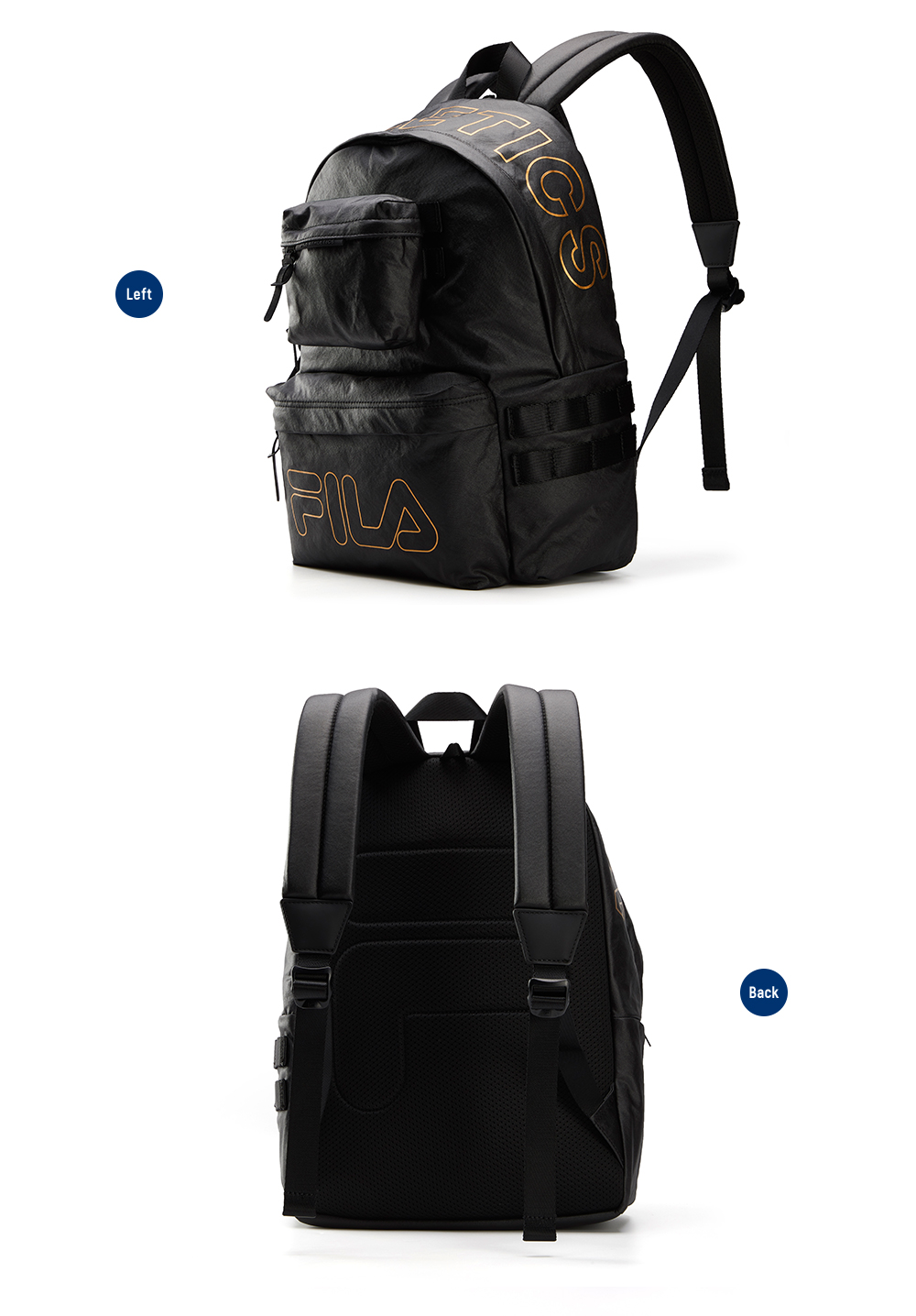 fila athletics斐乐情侣双肩包2021春季新款满印休闲经典双肩包 深黑