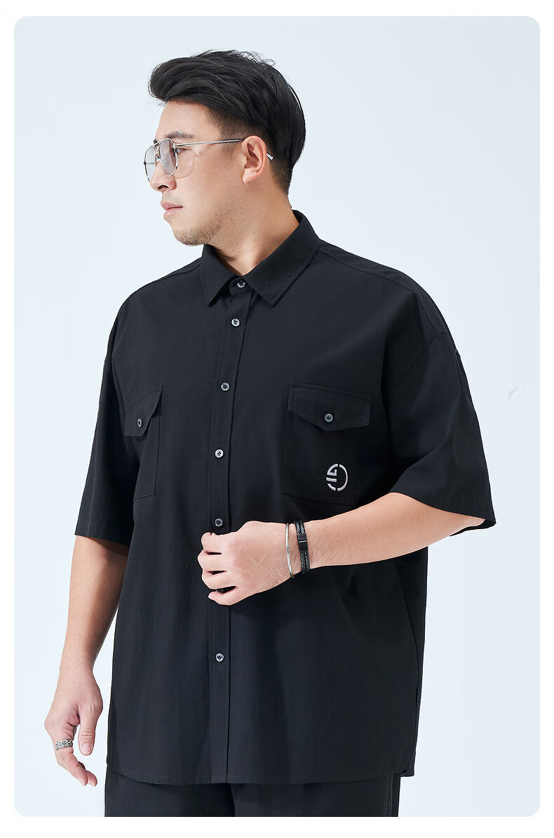 半墨大码男装衬短袖衬衫男中国风绣花加肥加大300斤胖子休闲衬衣大码