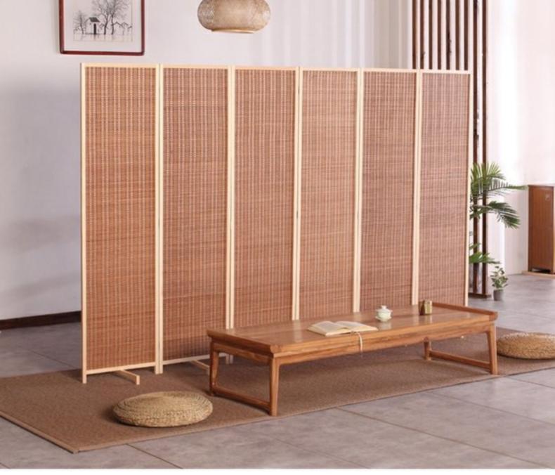中式竹编屏风隔断墙客厅卧室遮挡帘简约现代折叠移动实木装饰家用2
