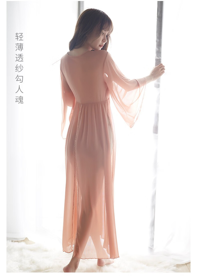 情趣睡衣免脱透明长裙性感薄纱开襟开衩蕾丝低胸露沟诱人火辣内衣睡裙