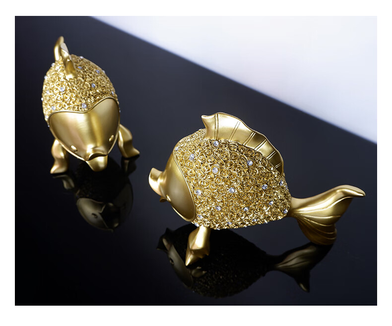 jj生态 欧式创意现代大气简约装饰品接吻金银鱼摆件客厅办公室桌面