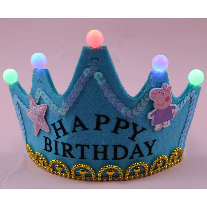 同款网红发光生日帽兔子胡萝卜带灯仙女生日卡通帽 英文生日快乐蓝
