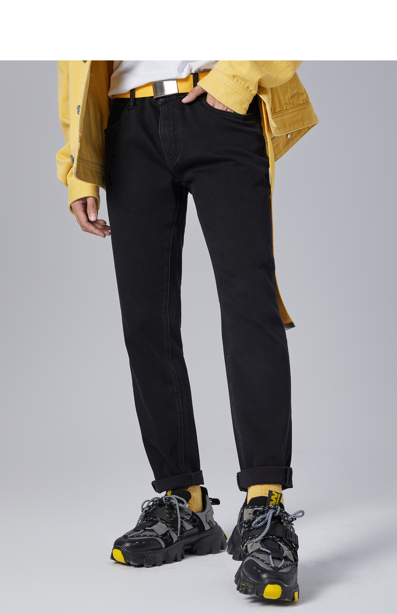 卡宾男装2021黑色休闲中低腰牛仔长裤潮流简约街头微弹修身s 煤黑色01