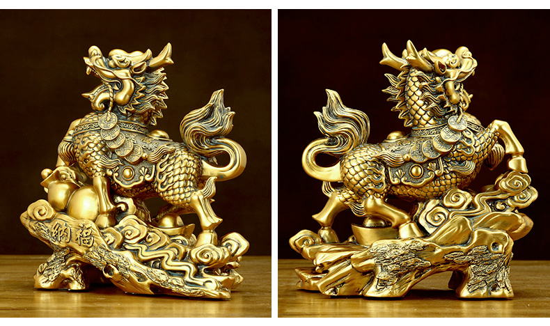 聚善缘招财麒麟摆件一对客厅办公室玄关酒柜送子旺财纳福火麒麟开业