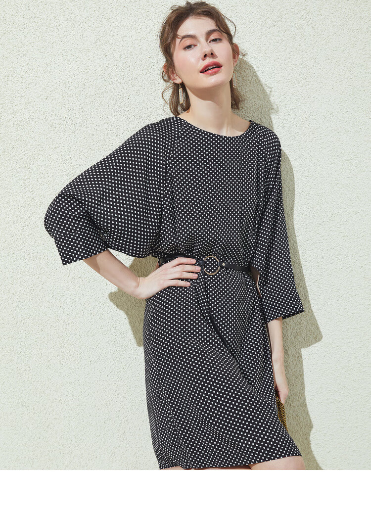 衣香丽影夏季韩版波点显高显瘦中长款连衣裙女女装 黑色波点 s【图片 
