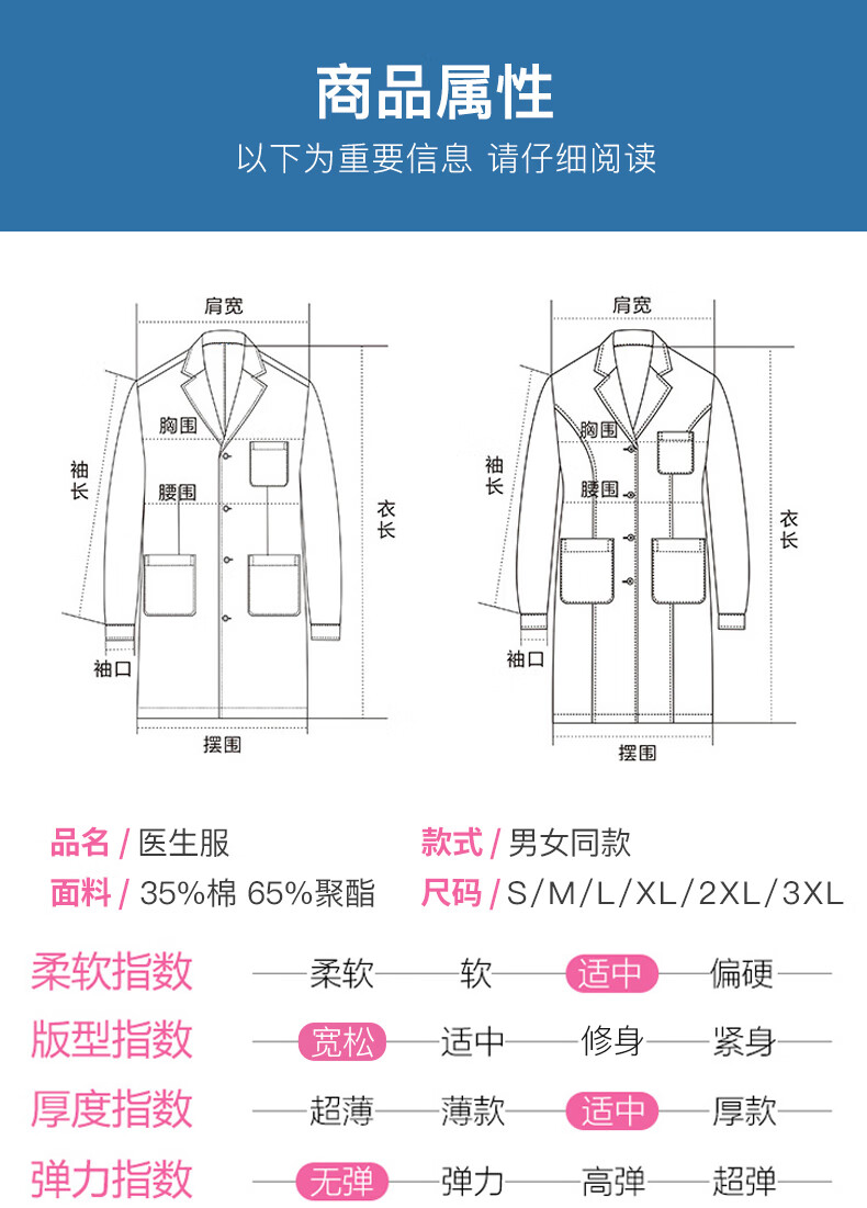 医用白大褂尺码对照表图片