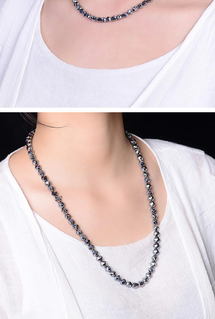 天然太赫兹项链能量石钛赫石圆珠锁骨链女男全新现货直销6钻石切面约