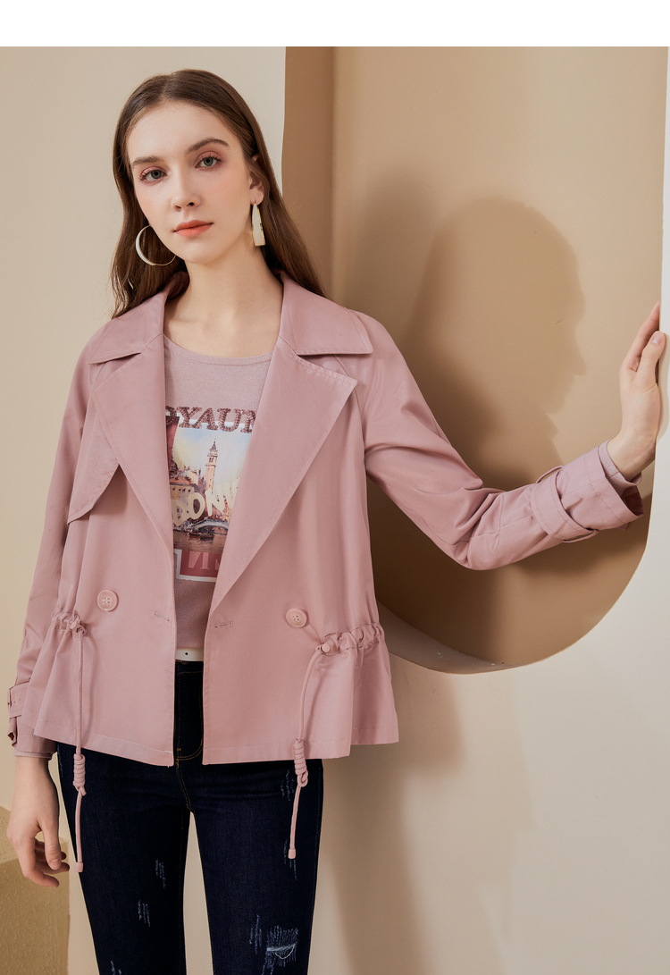 佳人苑时尚外套2020年秋新款女抽绳收腰显瘦短款流行女装外套纯色