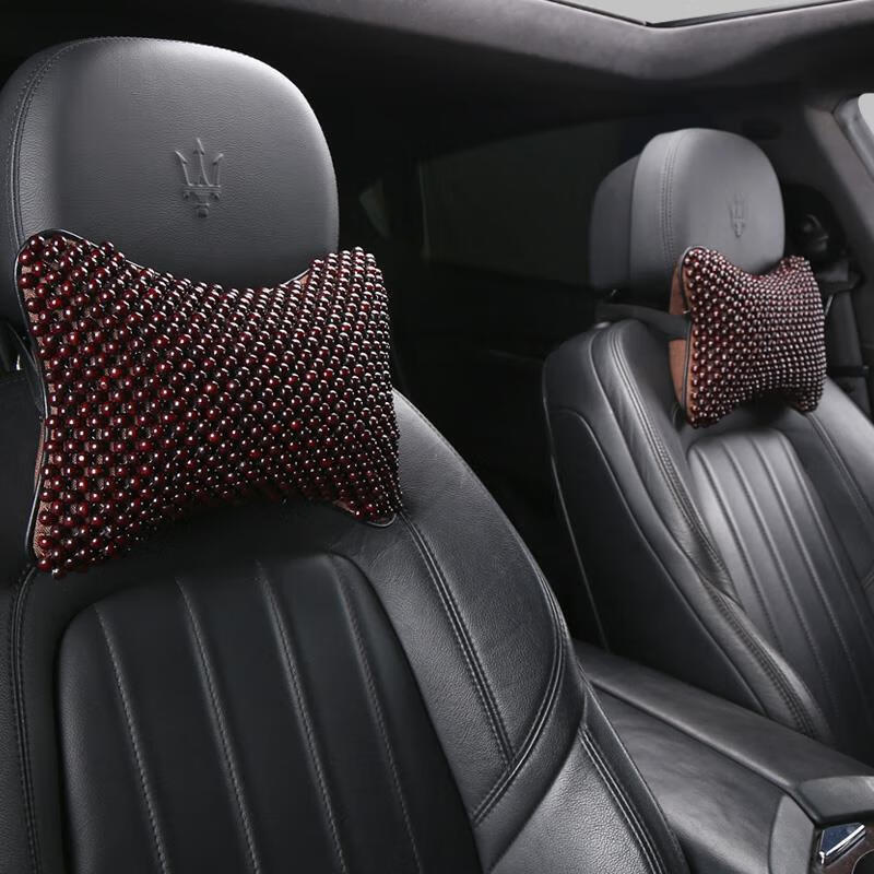 汽车头枕夏季夏凉车载小车用护颈枕夏天透气腰靠枕木珠套装一对梅花头