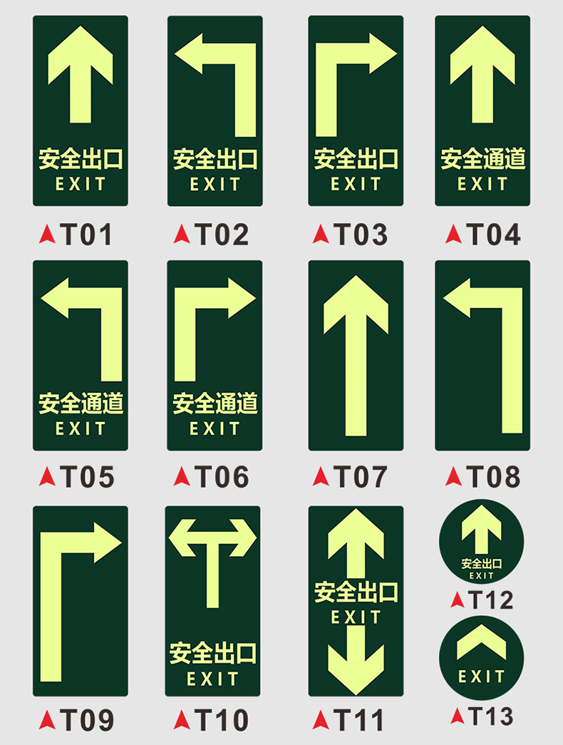 指示牌夜光地贴墙贴通道标识紧急贴纸提示警示标志荧光疏散箭头消防