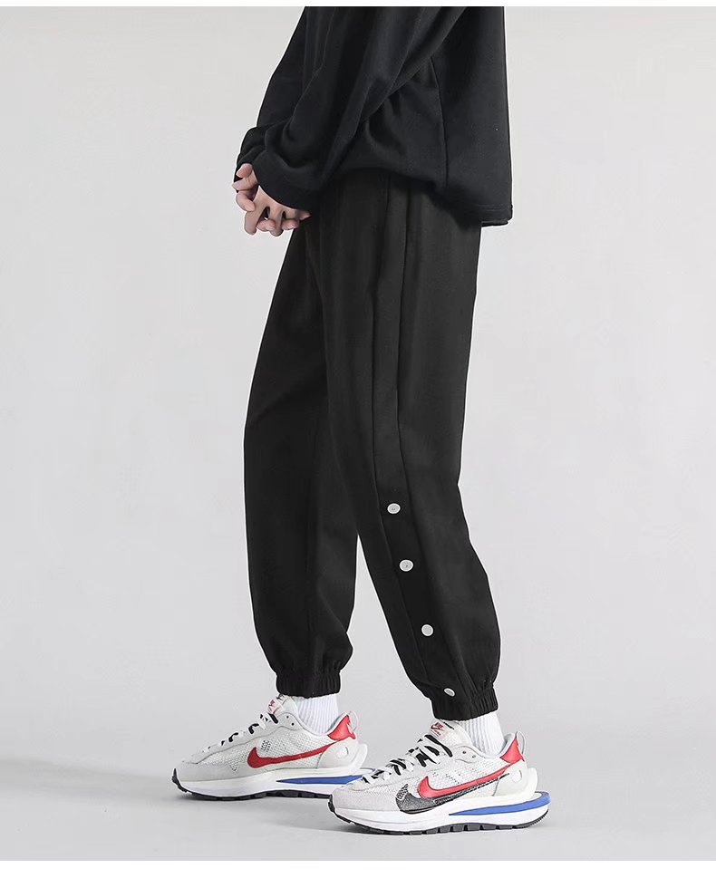 甲门休闲裤男侧排扣裤男宽松阔腿侧边纽扣不可开休闲跑步束脚篮球训练