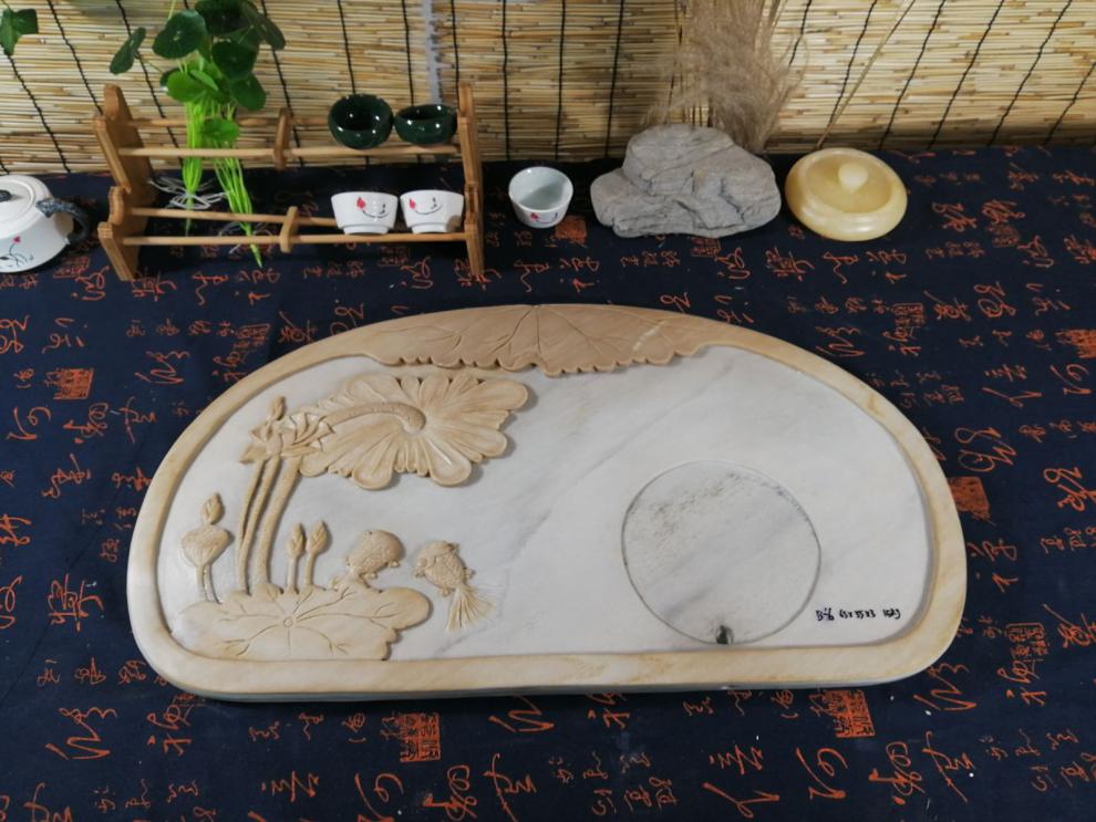 石材玉石茶盘 排水大小号石茶海易水砚 易水砚石头茶台茶盘家用 龙行