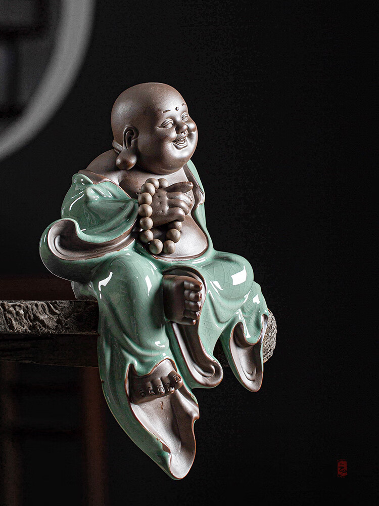 陶云尚新中式陶瓷大号摆件禅意哥窑小和尚人物玄关客厅办公室家装摆设