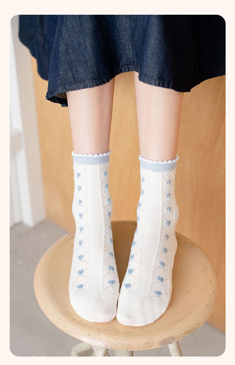 白袜子女花边袜子女春秋中筒袜ins潮可爱日系白色长袜女生夏季五色各