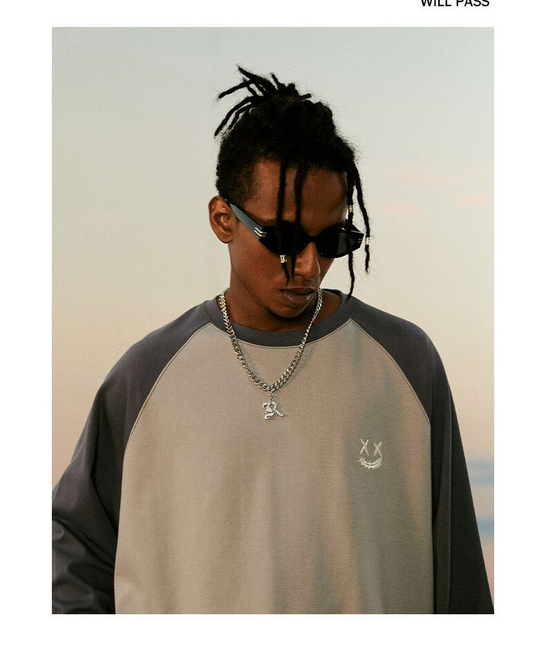 mostvevy rickyisclownric小丑基础款笑脸撞色插肩长袖t恤男情侣潮牌