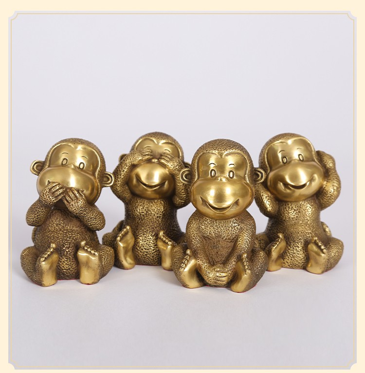 德祥缘铜猴摆件四不猴生肖猴工艺品客厅办公室装饰品乔迁礼物小号四不