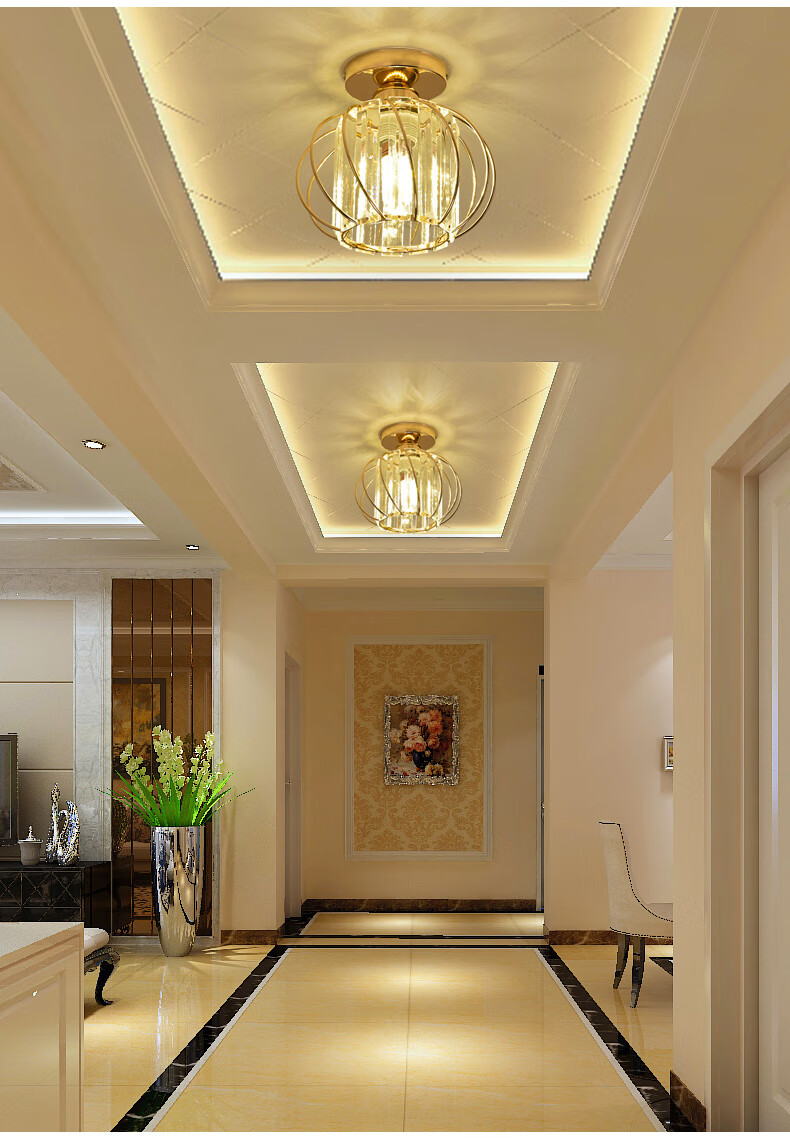 轻奢水晶过道灯走廊灯客厅天花小灯创意进门玄关嵌入式通道吸顶灯